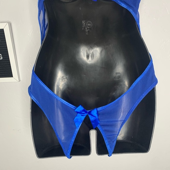 Blue Lace Cut Out Teddy Lingerie w/ Bows Open Back One Size Medium - Picture 8 of 11